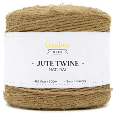 Imagen de Creative DECO 300 m Cuerda de Yute 3mm Cordel Manualidades Hilo Cordón Rollo Grande Marrón Natural Gruesa Fuerte, Embalaje, Decoración, Floristería, Artesanía y Bricolaje