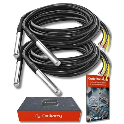 Imagen de AZDelivery 2 x 1m Cable DS18B20 Sensor de Temperatura Digital Acero Inoxidable Resistente al Agua Compatible con Arduino y Raspberry Pi E Book Incluido!