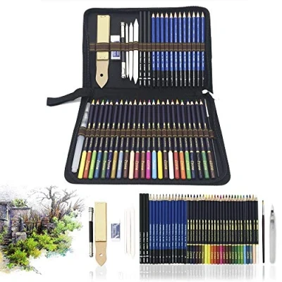 Imagen de 54Pcs dibujo Artístico Profesional lápices Set, escolaresLapices de Colores,Lapices Acuarelables,Lápices y Bosquejo Material Ideal para la pintura creativa
