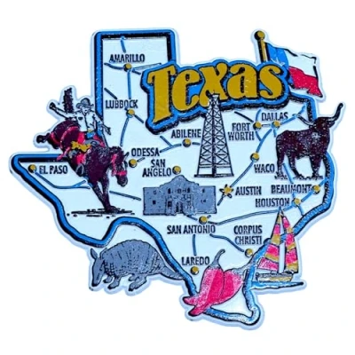 Imagen de World By Shotglass Texas State Map and Landmarks Collage Fridge Collectible Souvenir Magnet FMC