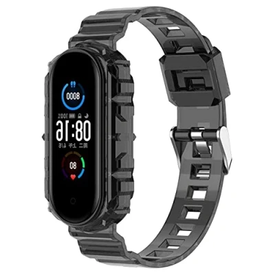 Imagen de ACTECH Correa Compatible con Xiaomi Mi Band 5 Pulsera, 6 Transparente Ajustable de Silicona Reemplazar Banda Pulsera (Negro)