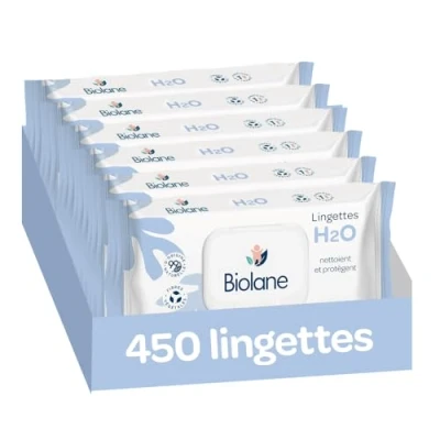 Imagen de BIOLANE toallitas para bebé con agua 450 Juego de 6 x 75 Limpieza suave y eficaz Desde el nacimiento Calidad francesa