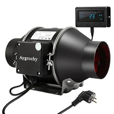 Imagen de Aygrochy 100 mm ventilador extractor de Aire con regulador temperatura y humedad, para Baño, Sótano, Garaje, Cocina, Tente Culture Hydroponique