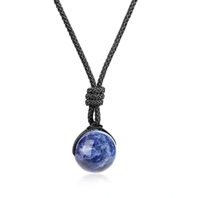 Imagen de COAI Collar con Colgante Bola de Piedra Sodalita Natural para Hombre y Mujer