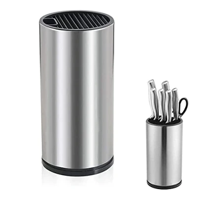 Imagen de Bloque Cuchillos Cocina, Soportes para Cuchillos, Portacuchillas de Acero Inoxidable, Encimera, con Orificios Drenaje y Ranuras Tijeras, Colocar Tijeras