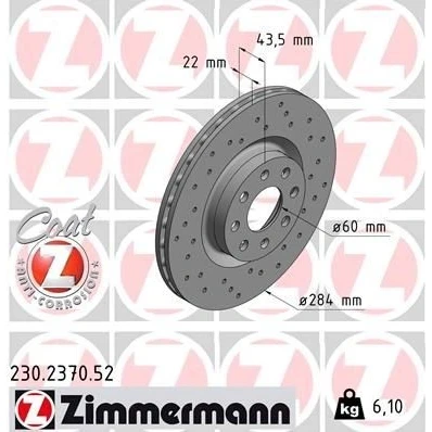 Imagen de ZIMMERMANN SPORT COAT Z 230.2370.52 Disco de freno 284 22 8/4 4 100 ventilación interna, perforado revestido OPEL: Corsa E Hatchback