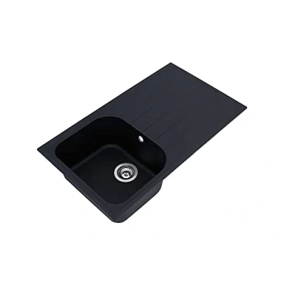 Imagen de Respekta Fregadero de cocina Orlando en granito negro / empotrable 1 cubeta 86 x 50 cm Lavabo adecuado para armarios inferiorese 45 ancho
