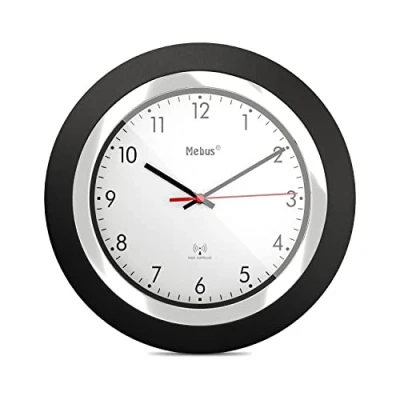 Imagen de Mebus Funk Wanduhr/klassisches Model/Schwarzer Rahmen/weißes Zifferblatt / 24cm Durchmesser/Rund/Funkuhr (DCF77) Modell: 19451 Farbe: Schwarz, Weiß