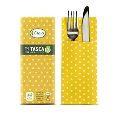 Imagen de CLASS 10, C4032TA D075 PEFC Airlaid Servilleta de Bolsillo para Cubiertos, Papel, Lunares Amarillos, 40 x 32 0,8 cm, 20 Unidades