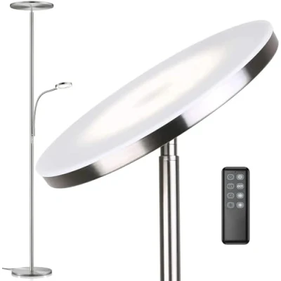 Imagen de Anten lampara de pie Klara con luz lectura níquel 30W led regulable mando a distancia 3 colores + Brillo Lámparas brillantes para salon, oficina.