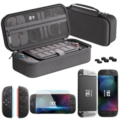 Imagen de HEYSTOP Funda para Nintendo Switch 2, Kit de Accesorios 2 con Estuche Protectora Rígida Viaje, Carcasa y Película Templada