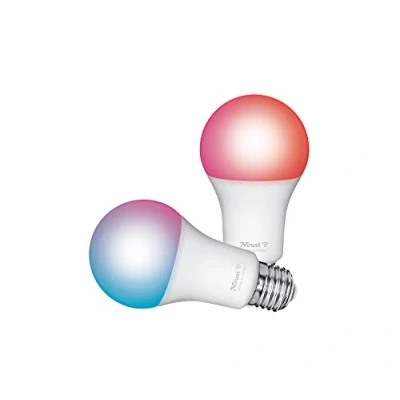 Imagen de Trust WiFi E27 Bombilla LED, Compatible con Alexa y Google Home, Luz LED Cambio Color, No Hub, 2.4GHz E27, Inteligente, Blanca en Color Pack de 2