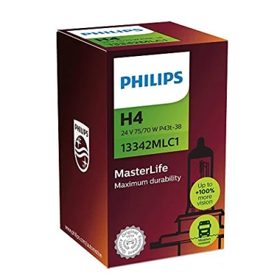 Imagen de PHILIPS 13342MLC1 Lámpara, faro de carretera H4 24V 75/70W Halógena MAN: TGA, MERCEDES BENZ: T2/LN1 Camión plataforma/Chasis, SCANIA: P,G,R