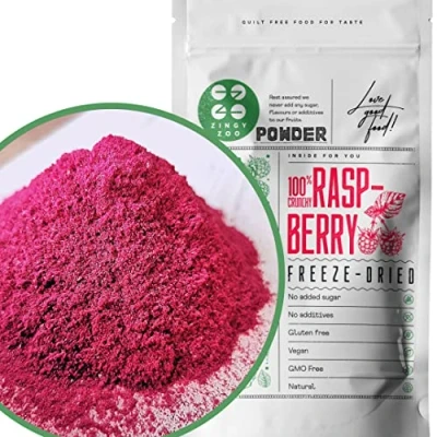 Imagen de Frambuesas Liofilizadas en Polvo Fruta Comida Liofilizada Frambuesa Deshidratada Fresca Pura Sin Azucar Yogures Naturales Color del Remolacha Raspberry Powder Raw (100g)