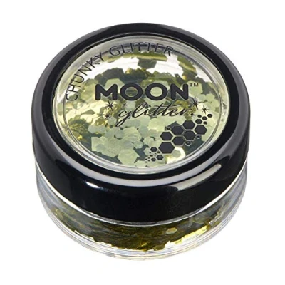 Imagen de Brillantina consistente clásica por Moon Glitter 100% Brillo Cosmético para la Cara, Cuerpo, Uñas, Cabello y Labios 3g Dorado