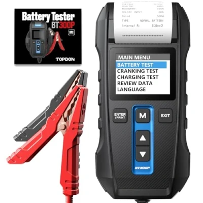 Imagen de TOPDON BT300P Comprobador de Baterías Coche, Profesional 12V 24V con Impresora 100 2000CCA, Prueba Batería, Carga, Sistema Arranque
