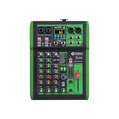 Imagen de D Debra Mezclador de audio profesional 4 canales con 99 efectos digitales DSP, entrada MP3, 48 V, potencia Phantom para DJ, estudio grabación karaoke en casa (DI 4UX)