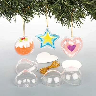 Imagen de Baker Ross EX2982 Adornos Colgantes Transparentes para el Árbol de Navidad: Suministros Creativos Arte y Manualidades Navideños Que los Niños Hagan Decoren (Paquete 9)