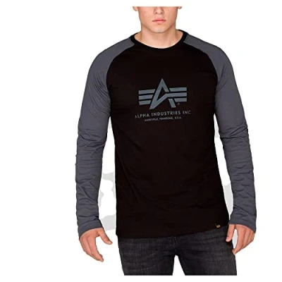 Imagen de ALPHA INDUSTRIES Basic LS Camiseta, Negro (Black/Greyblack 308), XS para Hombre