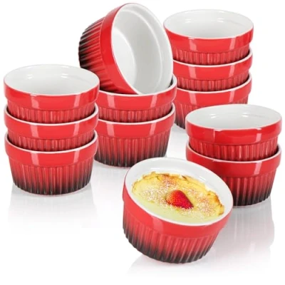 Imagen de COM FOUR® 12x Tazón de ragú aletas Moldes para horno en rojo Tazones crema postre con 185 ml cada uno