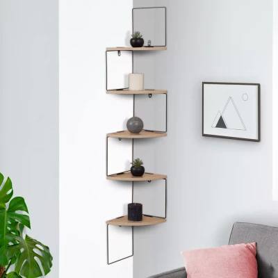 Imagen de IDMarket Estantería de pared esquinera ISA 5 niveles madera y metal diseño industrial