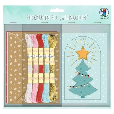 Imagen de Ursus 3080099F Juego Bordado, Navidad, A6, para Bordar 8 Tarjetas de felicitación navideñas 250 g/m², con Sobres, Papel, Multicolor, One Size