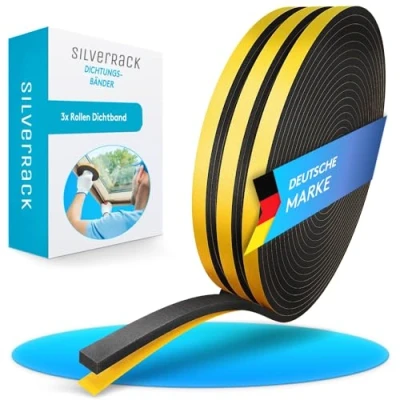 Imagen de SilverRack cinta de sellado autoadhesiva 15 m, color negro [6 mm x 3 mm] adhesiva espuma para juntas puertas, ventanas, aislamiento