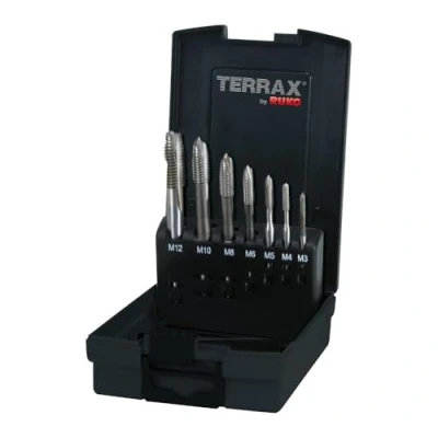 Imagen de Terrax by RUKO A245057ETX Juego de machos roscar para máquina (tamaño M, DIN 371/376, forma B, con corte HSSE Co 5, en caja plástico)