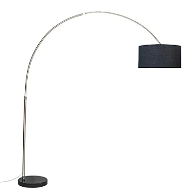 Imagen de Qazqa Moderno Lámpara de arco acero pantalla negra 50cm XXL Textil/Acero Alargada Adecuado para LED Max. 1 x 60 Watt