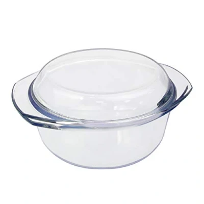 Imagen de Cacerola de Vidrio &amp; Tapa, 2.5L Plato para Hornear Redonda Cazuela Cubierta Manejas Pastel Lata Asar