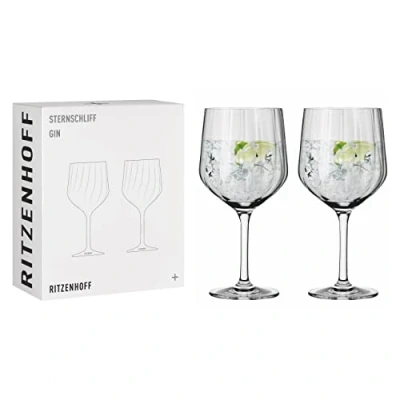 Imagen de RITZENHOFF Vaso de ginebra 3761001, 700 ml, serie Star n.º 2, juego 2 con línea estampada, transparente, fabricado en Alemania