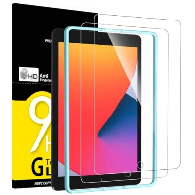 Imagen de NEW&#039;C 2 Piezas, Protector Pantalla para iPad 10,2 Pulgadas (2021/2020/2019 Modelo, 7ª/8ª/9ª Generación) y una Herramienta de alineación inclu, Antiarañazos, Cristal Templado Ultra Resistente