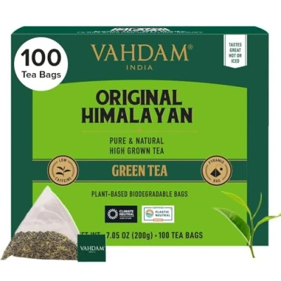 Imagen de VAHDAM, Himalayan Té Verde (100 Piramidales Bolsitas De Té) 100% Pura Y Natural Envasado Fresco En La India Caliente, Frío O Como Kombucha