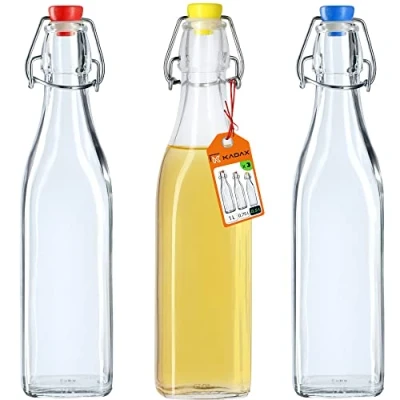 Imagen de KADAX botella universal con cierre de clip, hermética, cristal, agua, licor, zumo (500 ml, 3 unidades)