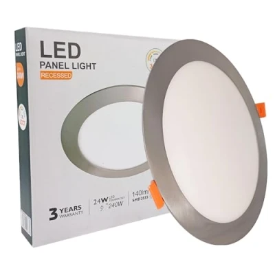 Imagen de Downlight LED Circular Slim Acero inoxidable 24W, Placa Empotrable Redondo Techo Diamétro 22&#039;5cms, 140 lm/W Gran Luminosidad, Tecnología CCT, Luz Blanca Seleccionable 2700K 4000K 5700K (24, Vatios)