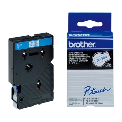 Imagen de P Touch 2000 Brother TC 203 cinta azul sobre blanco 12 mm (original)