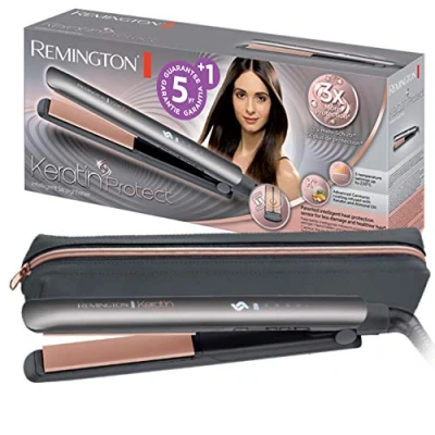 Imagen de Plancha de pelo Remington S8598, Revestimiento cerámico, Keratina y aceite almendras, 5 niveles, Gris