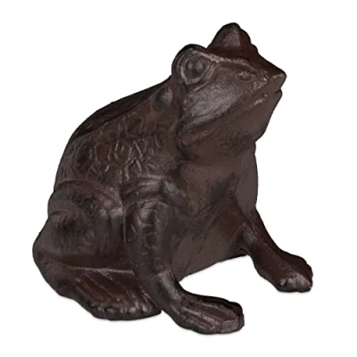 Imagen de Relaxdays Figura Decorativa de jardín, Rana, Sentada, Resistente, Decoración Exterior, Hierro Fundido, 1 Ud., Marrón