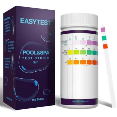 Imagen de EASYTEST 150 tiras de Prueba 3 en 1,Tiras Para Piscina y SPA,Para Bañera Hidromasaje pH Prueba, Alcalinidad, Cloro Bromo, Kit Agua Preciso