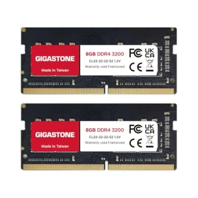 Imagen de 【DDR4 RAM】 GIGASTONE 16GB Kit(2x8GB) DDR4 3200MHz(2933MHz or 2666MHz) PC4 25600(PC4 23400/21300) CL22 1.2V SODIMM 260pin sin búfer ECC Laptop Portátil de Memoria Alto Rendimiento Actualización