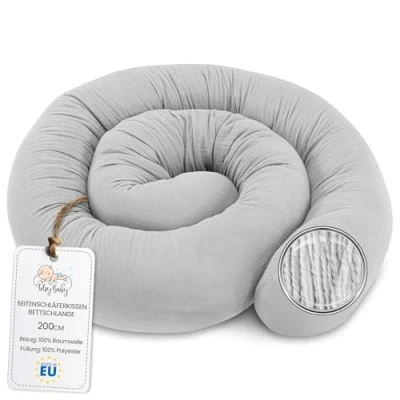 Imagen de Totsy Baby Almohada para Dormir de Lado Muselina, el Cuerpo Serpiente 200 cm Algodón cojin Cervical Enrollable Lavable Cojines Grandes Gris Muselina