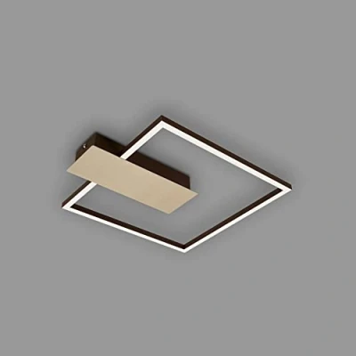 Imagen de BRILONER lámpara de techo LED regulable en 3 pasos, función memoria, color claro blanco cálido, angular, marrón dorado, 375x320 mm