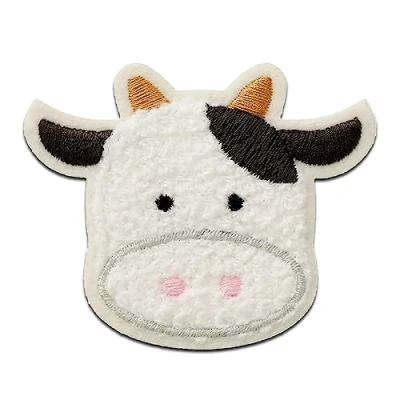 Imagen de Mono Quick Vaca de Chenille animal Parches Termoadhesivos Bordados Aplique Para Ropa, Tamaño: 5,4 x 6,6 cm