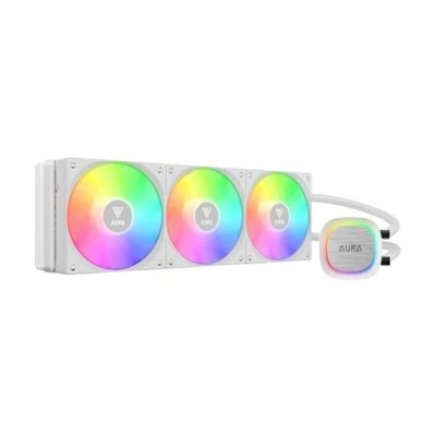 Imagen de GAMDIAS AURA GL360 V2 AIO, enfriador líquido de CPU 360 mm, diseño enrutamiento cable fácil, bomba rendimiento giratoria, ventilador PWM ARGB bajo ruido 3 x 120 mm con sincronización