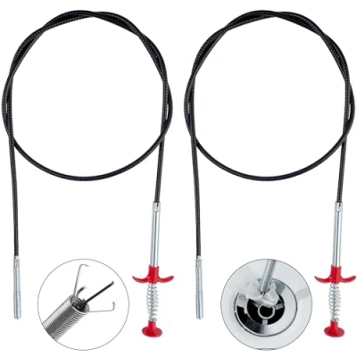 Imagen de Cable desatascador Tuberias, 2 unidadesalambre tuberias 4 garras, de desagüe, herramienta para cocina, baño, lavabo (60 cm, 160 cm)
