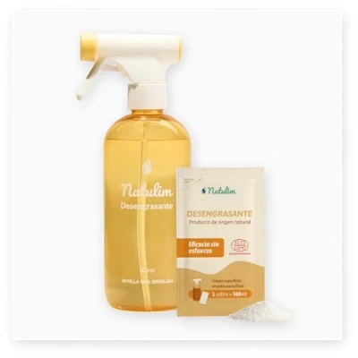 Imagen de Natulim Pack Desengrasante Set de pulverizador Recargable 500 ml + 2 Sobres Recargar Elimina Grasa y Suciedad Forma Rápida Natural (1 sobre = ml)