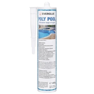 Imagen de Everglue Poly Pool Pegamento de montaje polímero 1K MS para pegar y sellar, se puede usar bajo el agua, sin silicona, resistente a los rayos UV, color blanco, cartucho 440 g