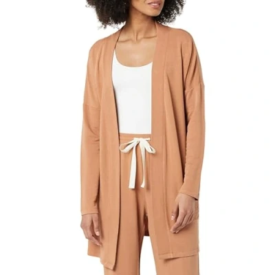 Imagen de Amazon Essentials Cárdigan con Abertura Frontal de Tejido Rizo, Ligero y Ajuste Informal para Estar en Casa Mujer, Caramelo Claro, L