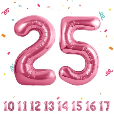 Imagen de Globos de 25 cumpleaños,Rosa pulgadas Globo número, decoraciones número cumpleaños para hombre y mujer, inflable lámina Rosa