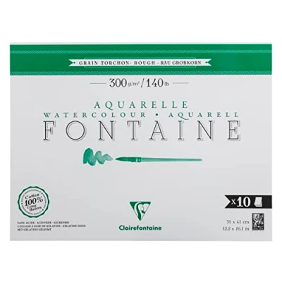 Imagen de Clairefontaine 975516C Bloc Pegado 1 Fuente Lateral 10 Hojas Papel Acuarela Blanco 100% Algodón Grano Paño De Cocina Calidad Profesional 31x41 cm 300g
